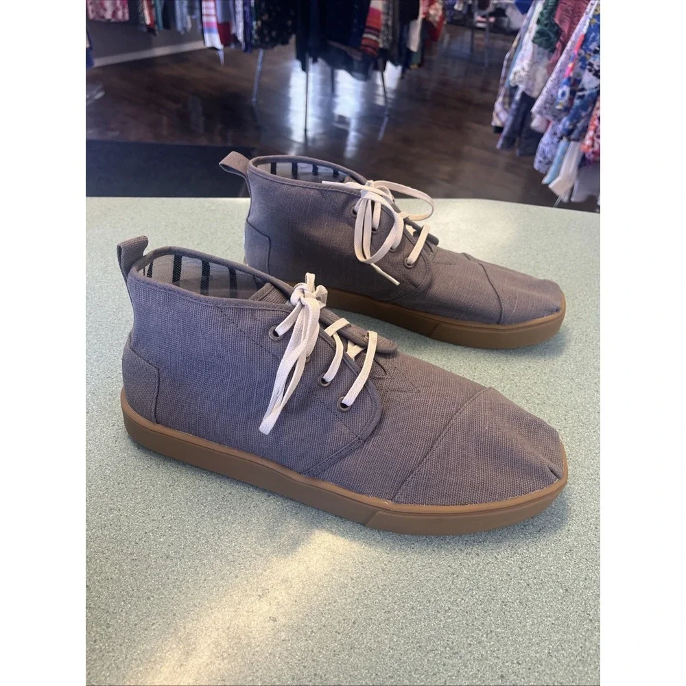 Toms Chukka Boots Shoes Men's 12‎ Bota Gray Canvas Lace Up High Tops Casual EUC